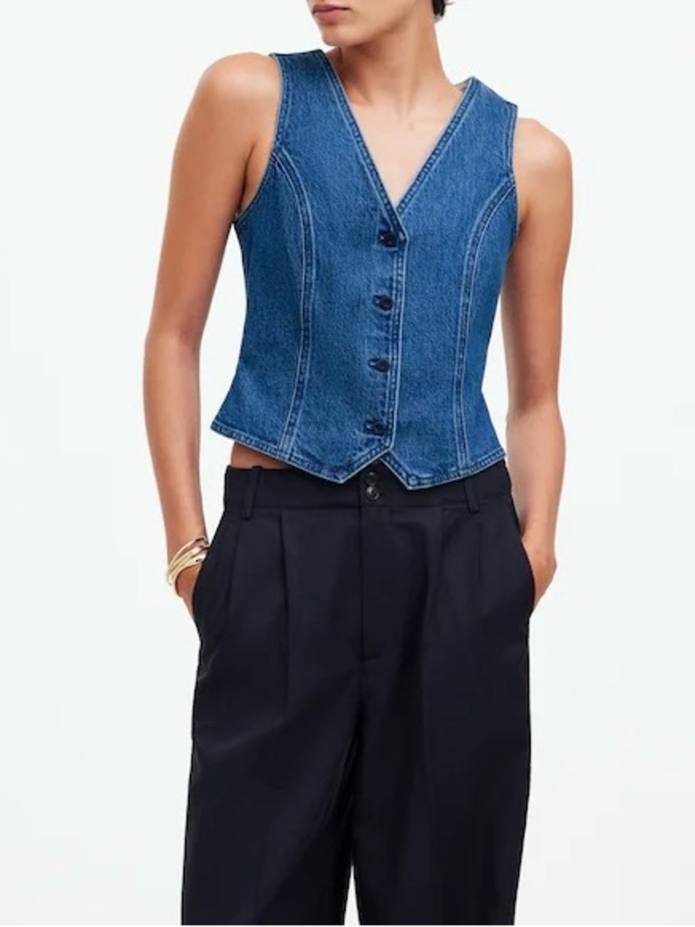 Madewell Denim Fitted Vest in Medium Indigo Wash